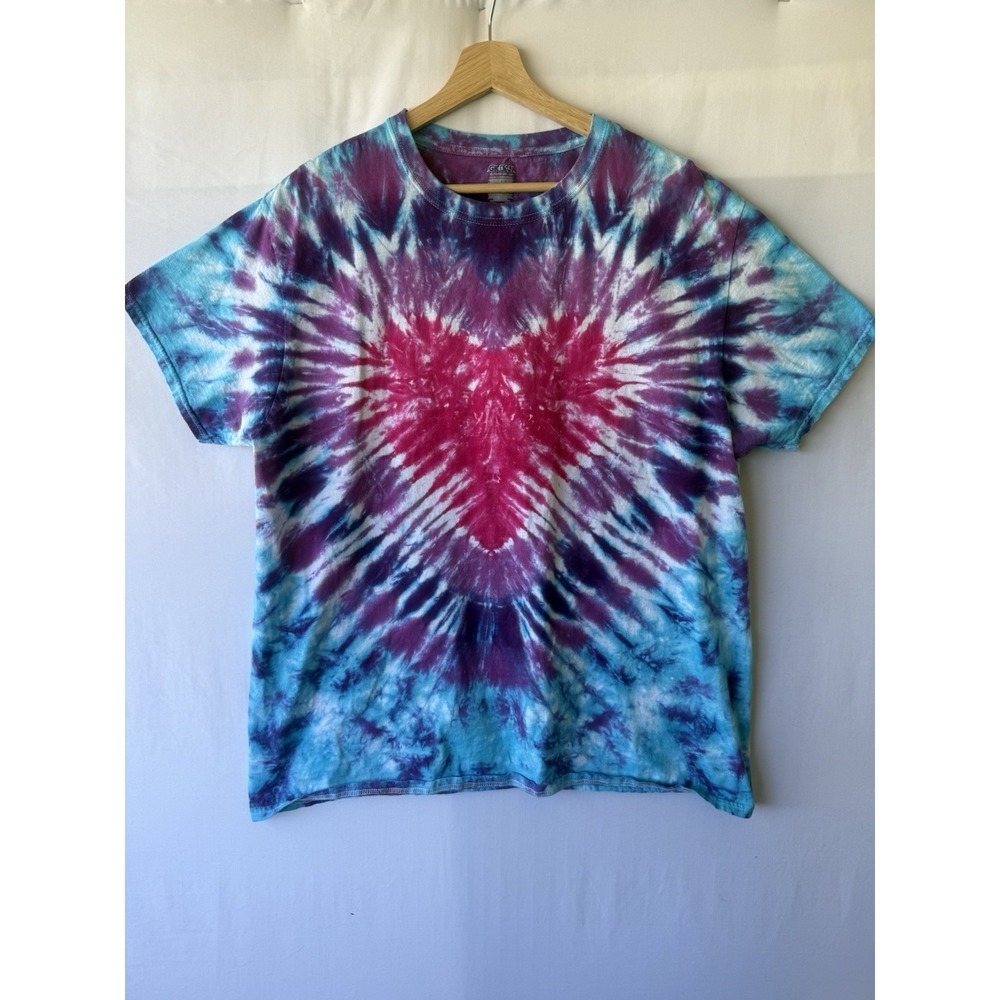 Handmade Tie Dye Heart‎ Pattern Men's Cotton Crew Neck Short Sleeve T-Shirt
